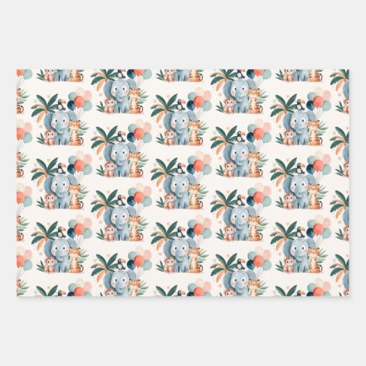 Wild Jungle Birthday Party Pattern Geschenkpapier Set (Vorderseite)