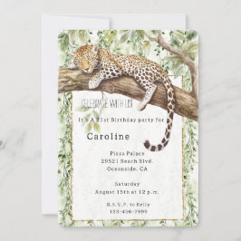 Wild Jungle Green Ivy Leopard Geburtstag Einladung