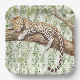 Wild Jungle Green Ivy Leopard Geburtstag Pappteller