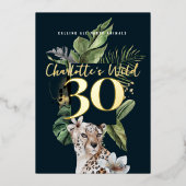 Wild Jungle Leopard 30. Geburtstag Party Folieneinladung (Vorderseite)