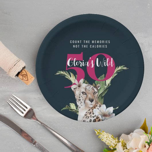 Wild Jungle Leopard Pink 50. Geburtstag Funny Pappteller