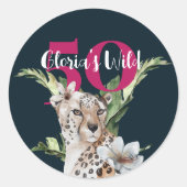 Wild Jungle Leopard Pink 50. Geburtstag Runder Aufkleber (Vorderseite)
