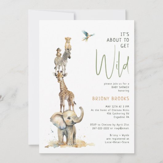 Wild Jungle Safari | Alles in einer Babydusche Einladung (Vorderseite)