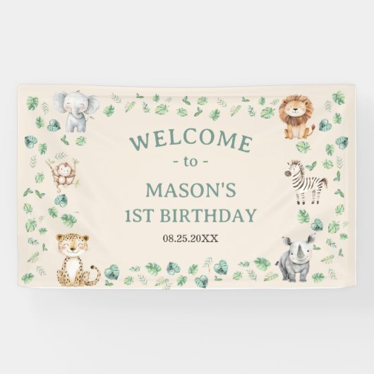 Wild Jungle Safari Animals Birthday Banner (Horizontal)