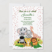 Wild Jungle Safari Baby Tiere Grüne Geburtstag Einladung (Vorderseite)