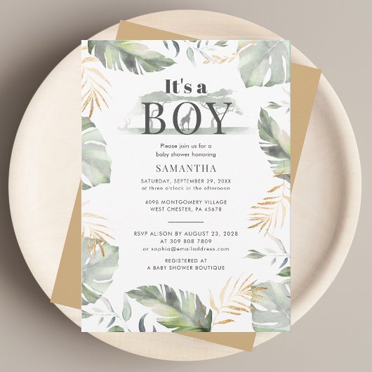 Wild Jungle Safari Botanical Boy Baby Dusche Einladung