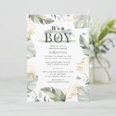 Wild Jungle Safari Botanical Boy Baby Dusche Einladung (Stehend Vorderseite)