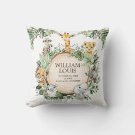 Wild-Jungle-Safari-Tiere Birth Stats Boy-Kinderzim Kissen