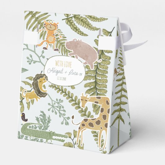 Wild Jungle Safari Tiere Botanische Babydusche Geschenkschachtel (Rückseite)