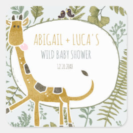 Wild Jungle Safari Tiere Botanische Babydusche Quadratischer Aufkleber
