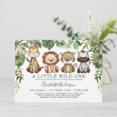 Wild Jungle Safari Tiere Grüne Kinderdusche Einladung (Stehend Vorderseite)