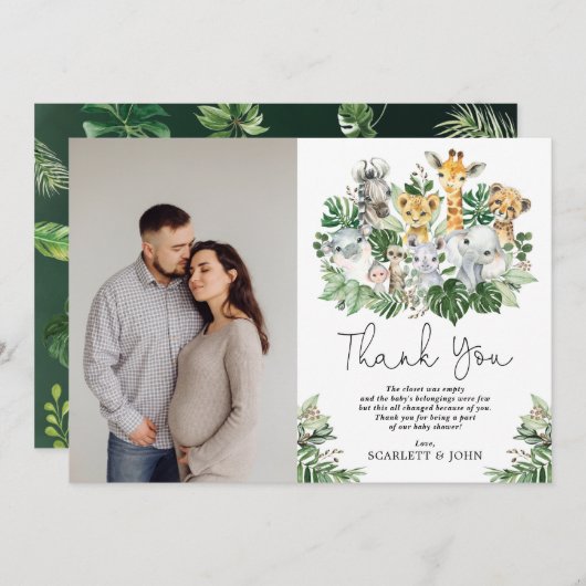 Wild Jungle Safari Tiere Tropical Baby Dusche Dankeskarte (Vorne/Hinten)