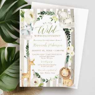 Wild Jungle Wreath Safari Animals Boy Baby Shower Einladung