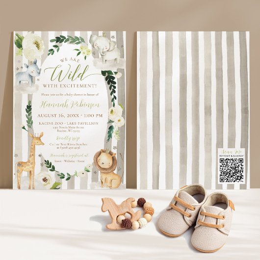 Wild Jungle Wreath Safari Animals Boy Baby Shower Einladung