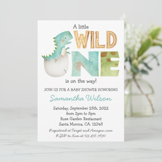 Wild Jurassic Dinosaur Kinderdusche Einladung (Stehend Vorderseite)