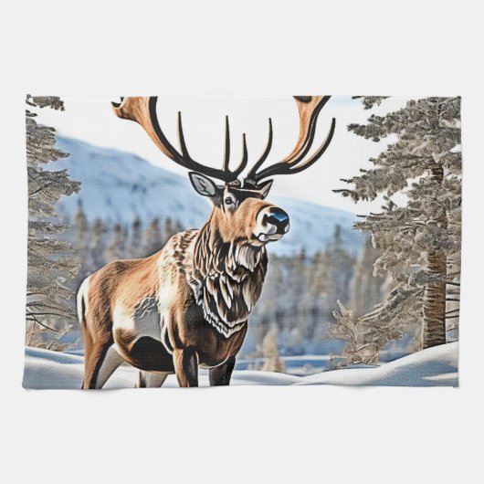 Wild kanadisches Reindeer-Design Geschirrtuch (Horizontal)