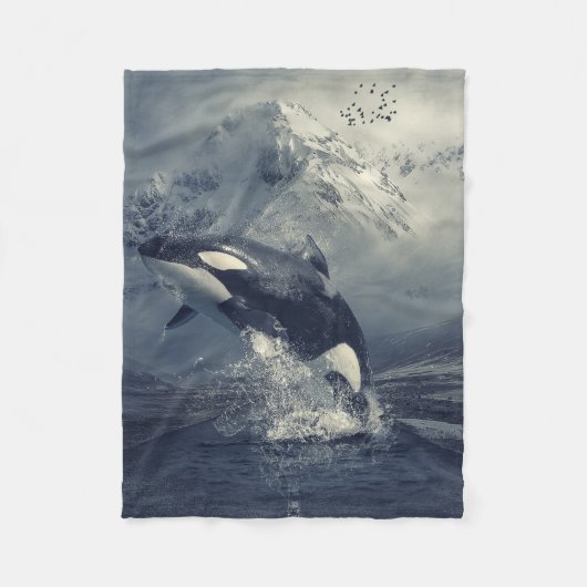 Wild Killer Whale Jumping Fleecedecke (Vorderseite)