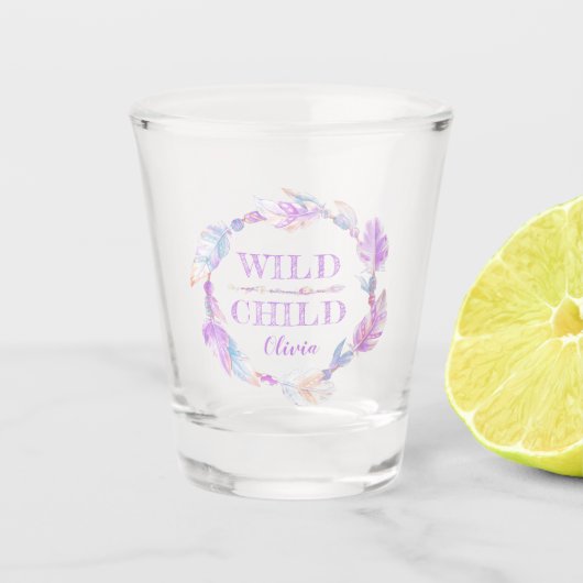 Wild kinderfarbene Aquarellkunst lila Brauch Schnapsglas (Vorderseite)