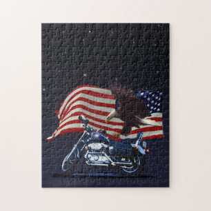 Wild & kostenlos - Patriotischer Adler, Motorrad u Puzzle