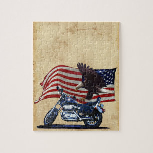 Wild & kostenlos - Patriotischer Adler, Motorrad u Puzzle