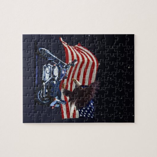 Wild & kostenlos - Patriotischer Adler, Motorrad u Puzzle (Horizontal)