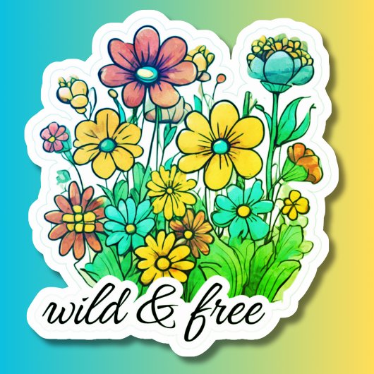Wild & kostenlos Retro-Blume wasserdicht Aufkleber