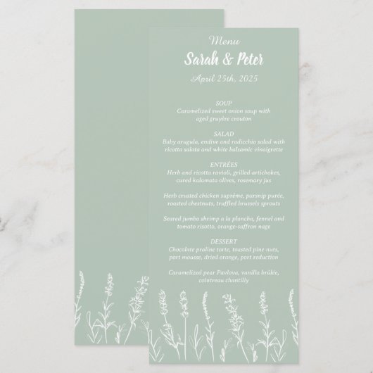 Wild Lavender Wedding Flat Menu Menükarte (Vorne/Hinten)