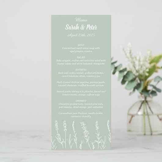 Wild Lavender Wedding Flat Menu Menükarte (Stehend Vorderseite)
