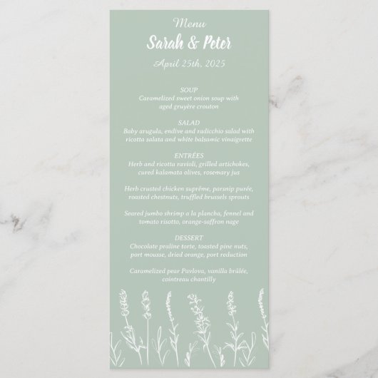 Wild Lavender Wedding Flat Menu Menükarte (Vorderseite)