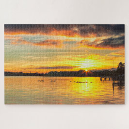 Wild lebende Tiere auf dem See-Sonnenuntergang Puzzle