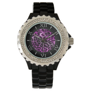 Wild Leopard Lila Fuchsia Dial Deco Armbanduhr