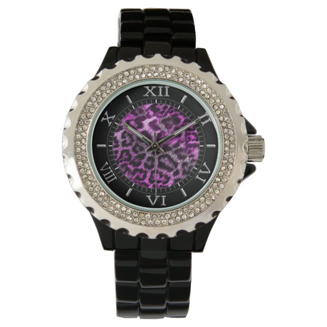 Wild Leopard Lila Fuchsia Dial Deco Armbanduhr (Vorderseite)
