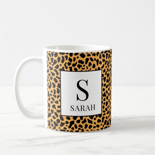 Wild Leopard Print Initial Custom Name Mug Kaffeetasse (Links)