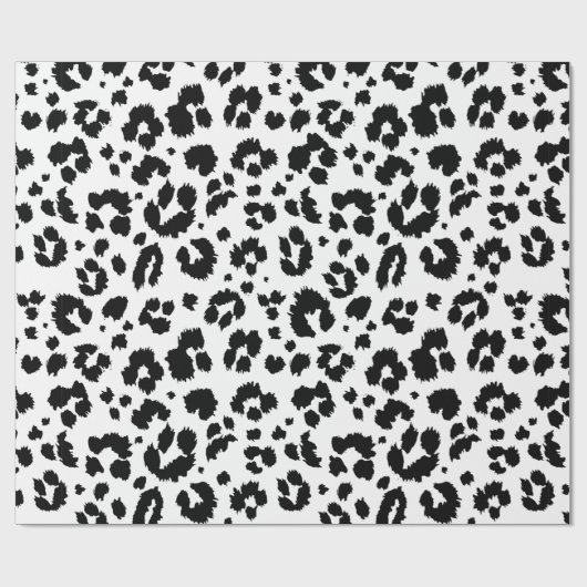 Wild Leopard Print Schwarz-weiß Wrapping Paper Geschenkpapier (Flach)