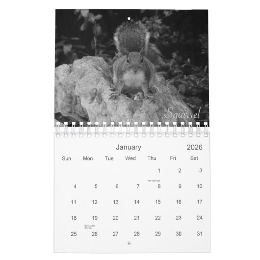 Wild Life Black and White Printed Calendar 2022 Kalender (Jan 2026)