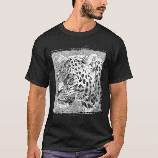 Wild Life Leopard Kopf Modernes Schwarzes Elegante T-Shirt (Vorderseite)