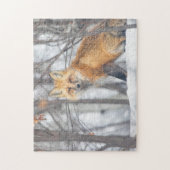 Wild Life Red Fox Jagd in Schneewald Winter Puzzle (Vertikal)