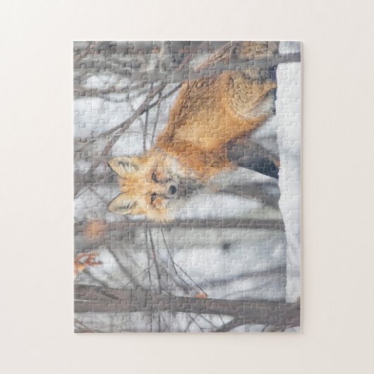 Wild Life Red Fox Jagd in Schneewald Winter Puzzle (Vertikal)