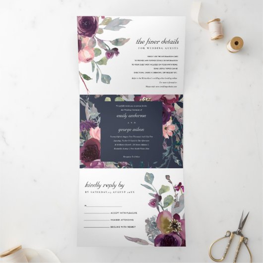 WILD LILA LILAC FLUSSFLÜSSEL DREIFACH GEFALTETE EINLADUNG (Innenseite)