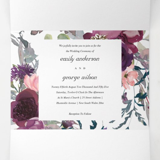 WILD LILA LILAC FLUSSFLÜSSEL DREIFACH GEFALTETE EINLADUNG (Innenseite Mitte)