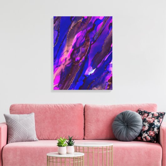 Wild Lila und goldfarbene Alkoholtinte Leinwanddruck (Insitu (Wohnzimmer))