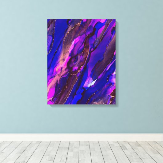 Wild Lila und goldfarbene Alkoholtinte Leinwanddruck (Insitu (Holzboden))