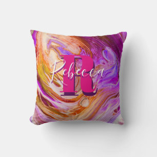 Wild Lila und orange Fluid Art Kissen