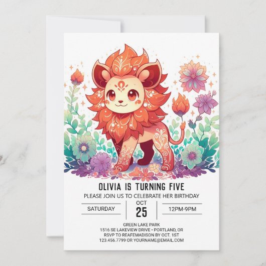 Wild Lion Digital Geburtstag Einladung (Vorderseite)