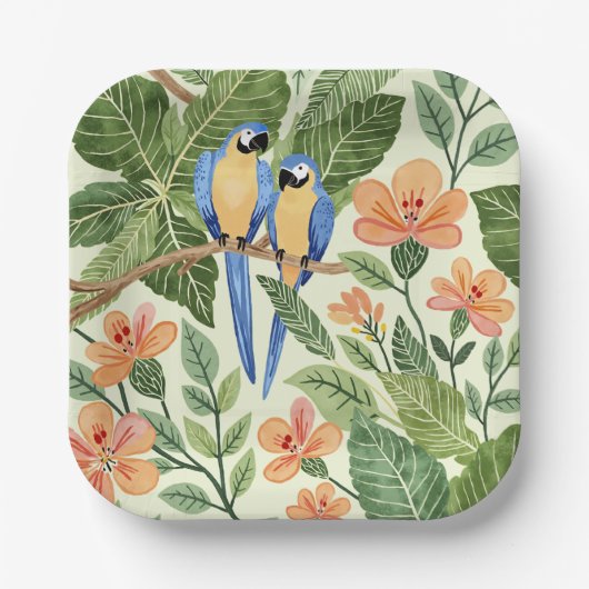 Wild Macaw Jungle Tropical Watercolor Pappteller (Vorderseite)