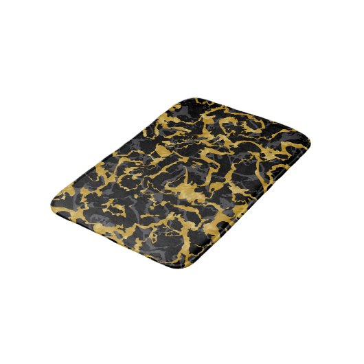 Wild Marmor 8 - Schwarz und Gold, Grau Badematte (Schrägansicht)