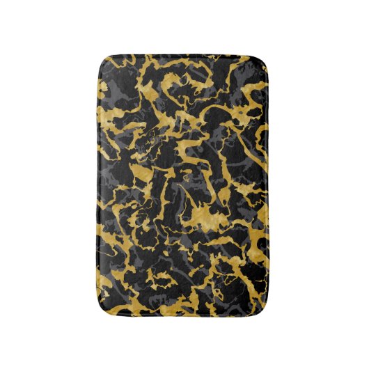 Wild Marmor 8 - Schwarz und Gold, Grau Badematte (Vorderseite Vertikal)