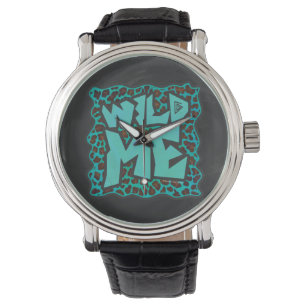 Wild Me Brown und Aquamarin Leopard Design Armbanduhr