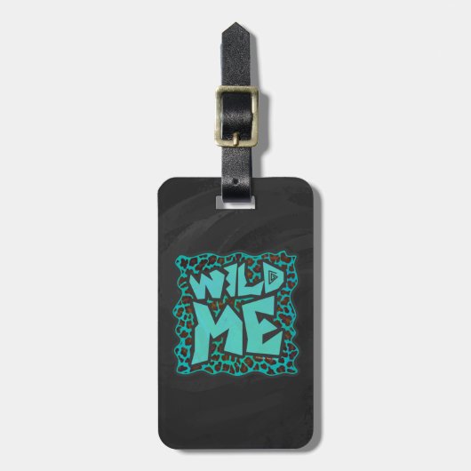 Wild Me Brown und Aquamarin Leopard Design Gepäckanhänger (Vorderseite vertikal)