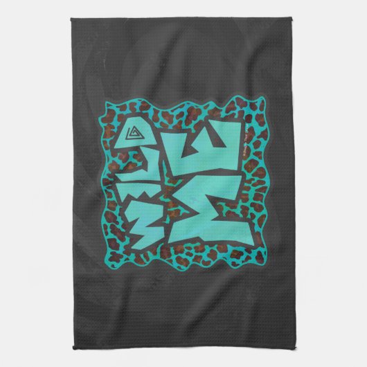 Wild Me Brown und Aquamarin Leopard Design Handtuch (Vertikal)